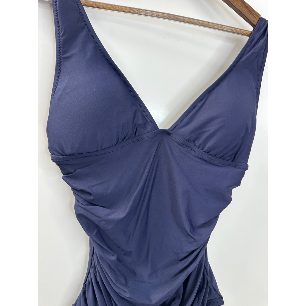 J.Crew Navy Blue Ruched Deep V-Neck One Piece Swimsuit Size 10 Stretch Lined - Picture 5 of 16